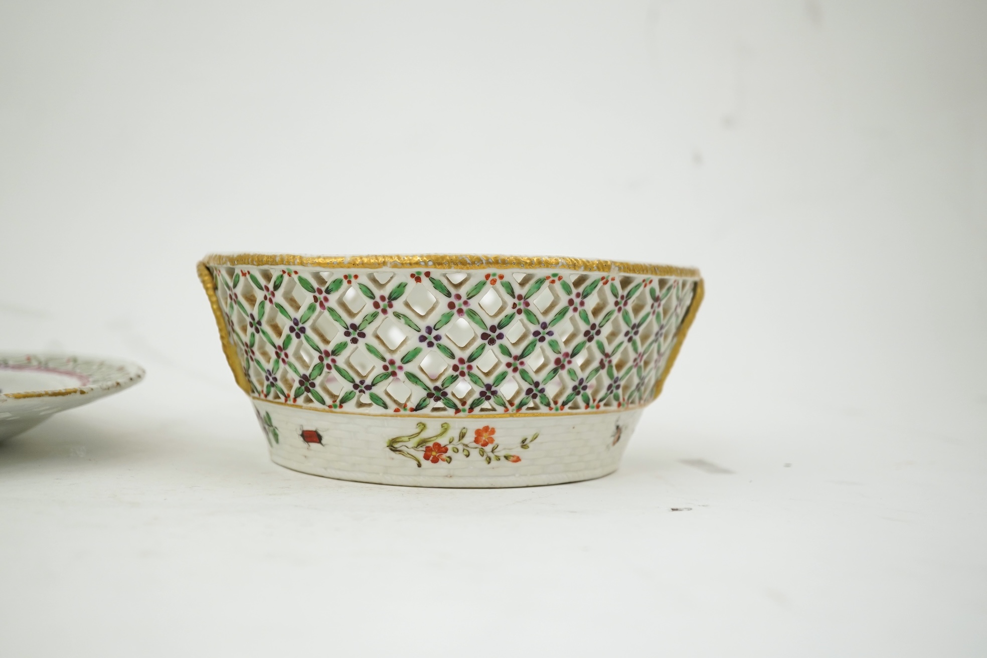 A Chinese export famille rose basket and stand, Qianlong period